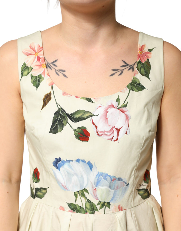 Dolce &amp; Gabbana Beige Floral Sleeveless A-line Dress
