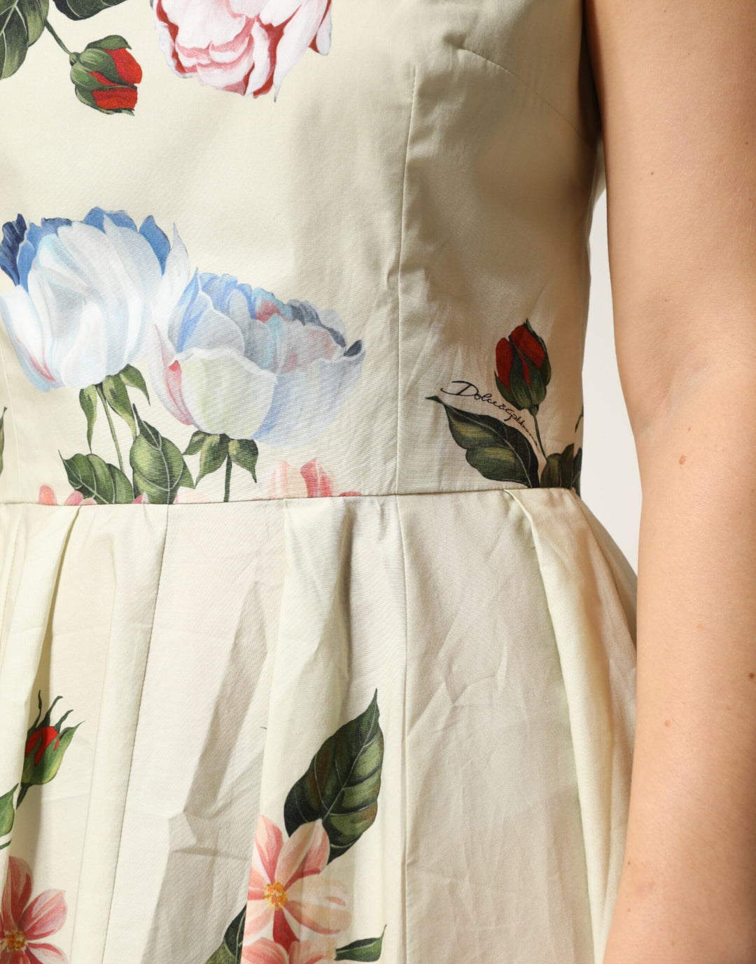 Dolce &amp; Gabbana Beige Floral Sleeveless A-line Dress