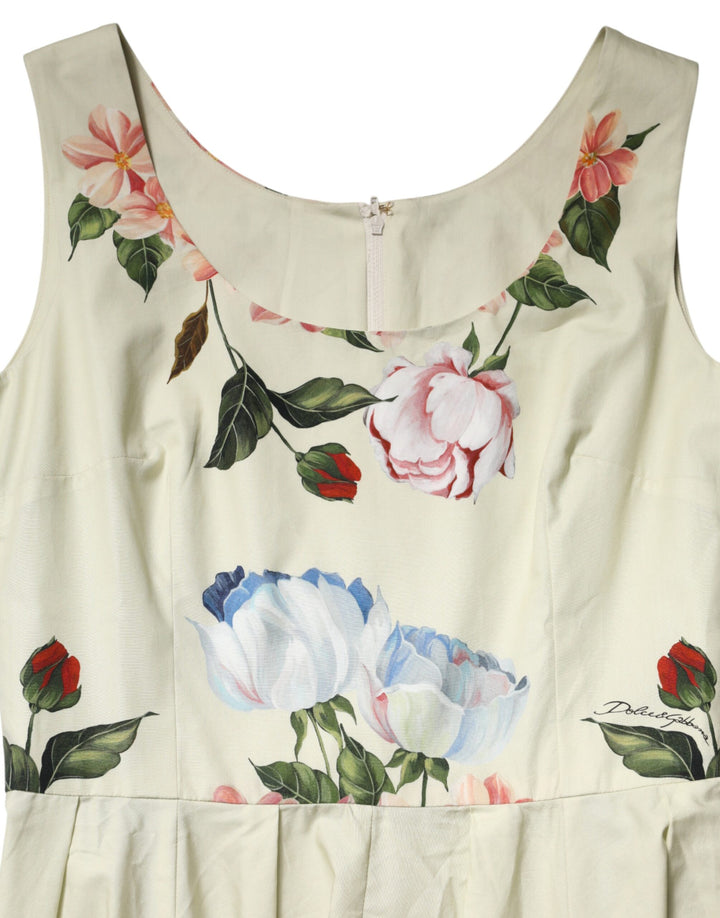 Dolce &amp; Gabbana Beige Floral Sleeveless A-line Dress