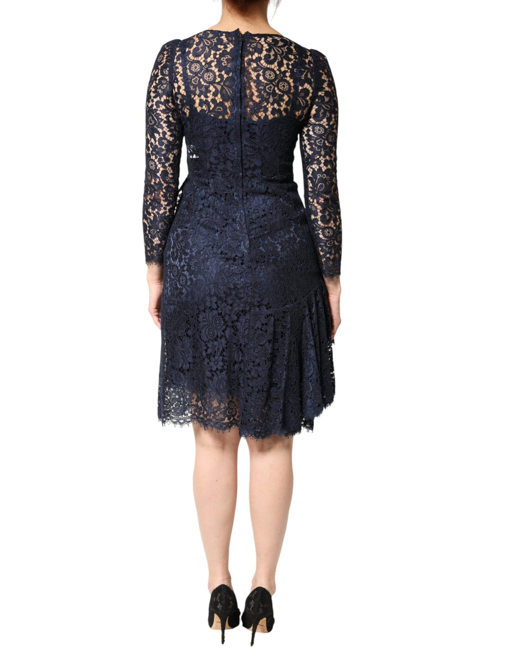 Dolce &amp; Gabbana Blue Lace Ruffle A-line Knee Length Dress