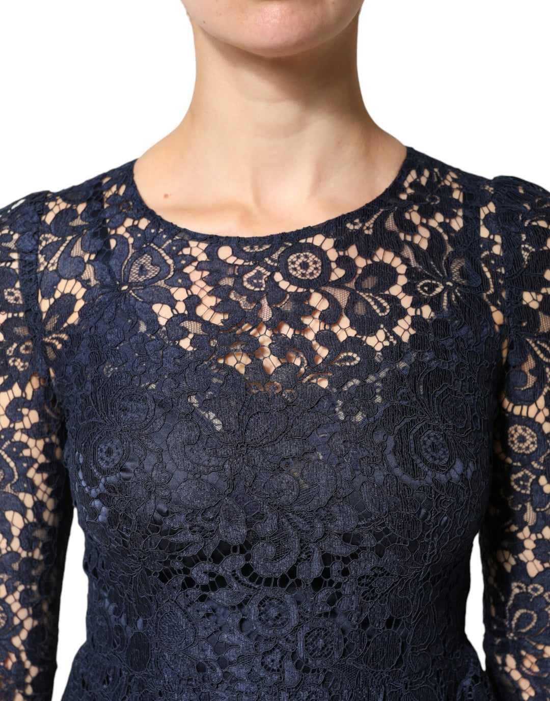 Dolce &amp; Gabbana Blue Lace Ruffle A-line Knee Length Dress