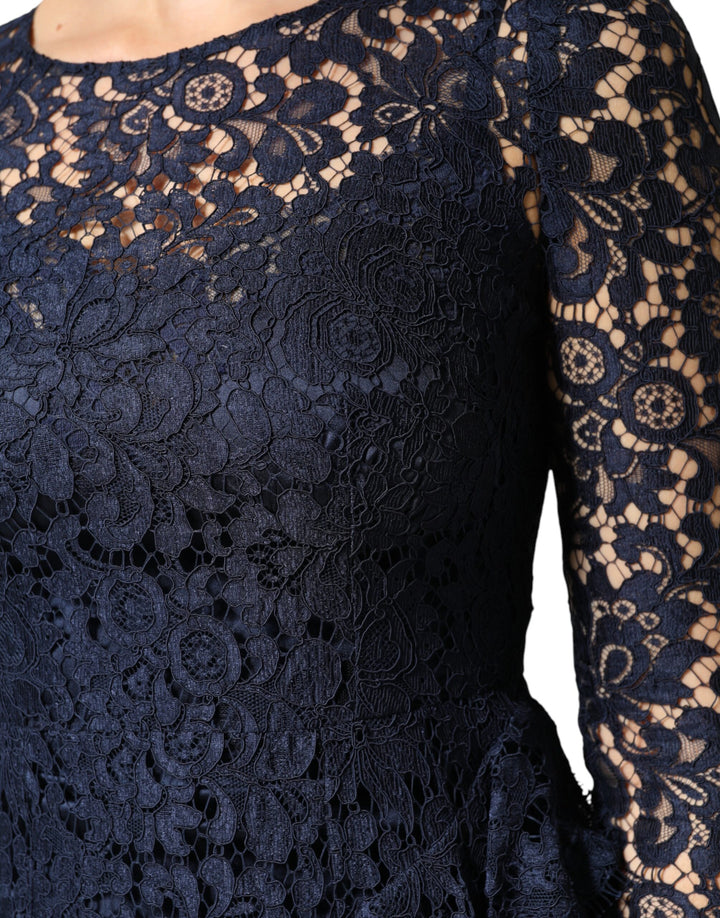 Dolce &amp; Gabbana Blue Lace Ruffle A-line Knee Length Dress