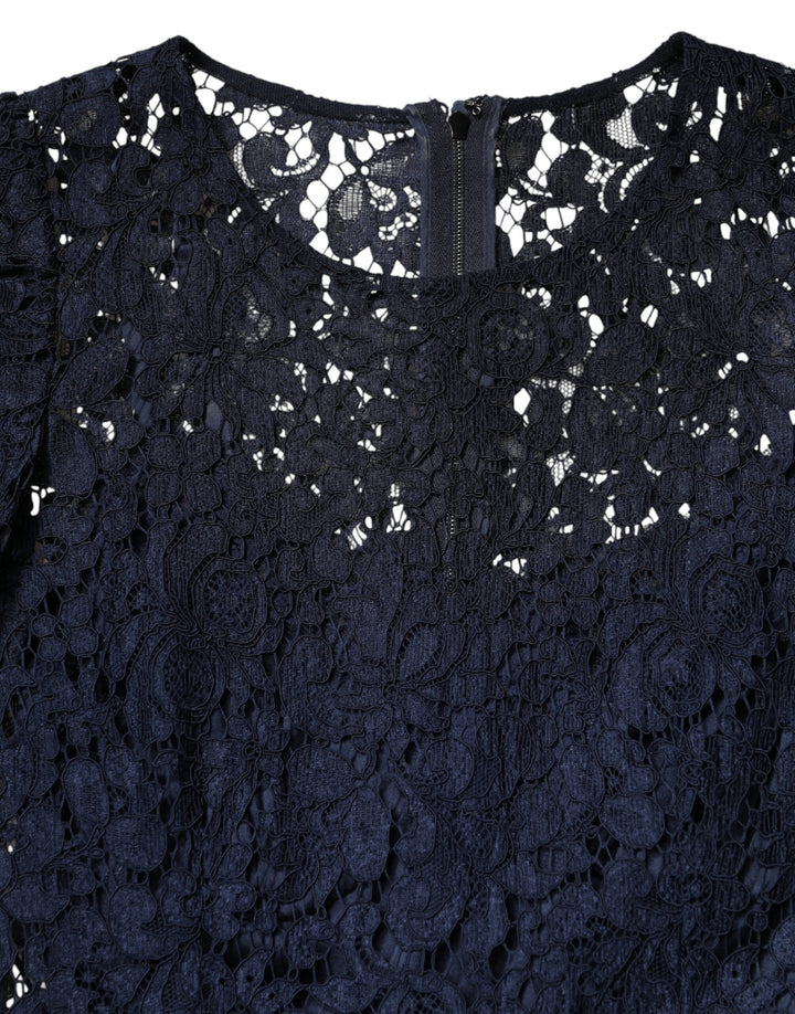 Dolce &amp; Gabbana Blue Lace Ruffle A-line Knee Length Dress