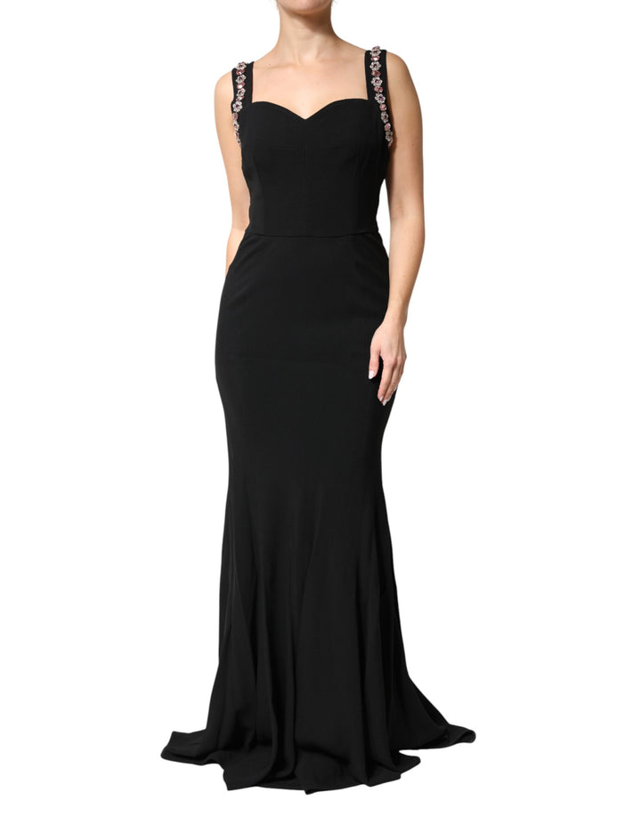 Dolce &amp; Gabbana Black Embellished Bodycon Long Gown Dress