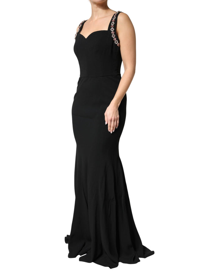 Dolce &amp; Gabbana Black Embellished Bodycon Long Gown Dress