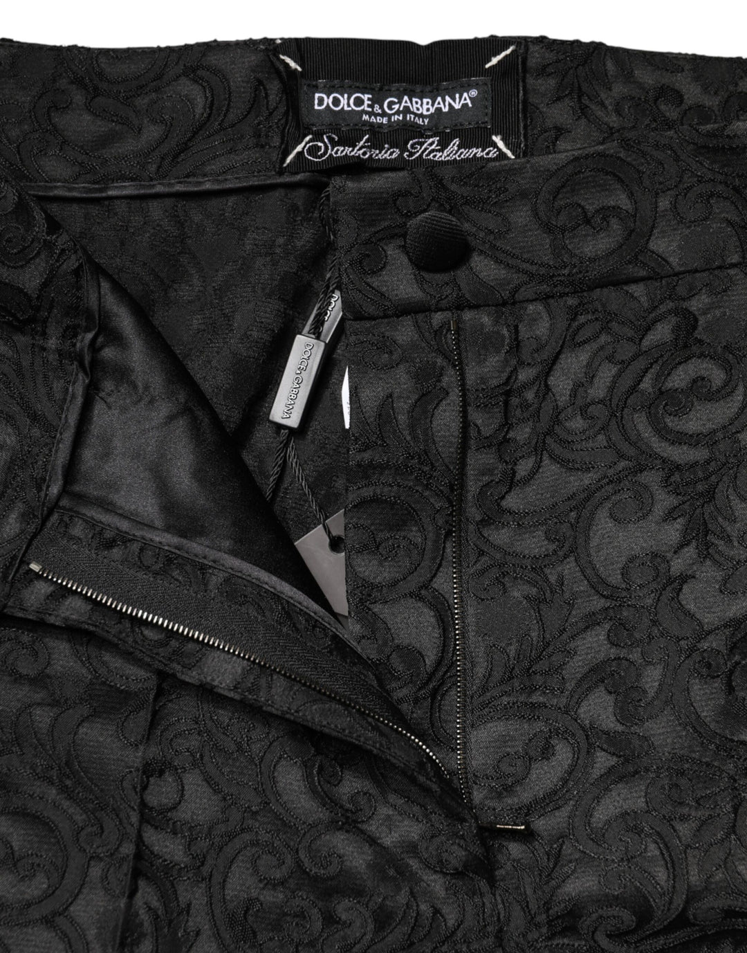 Dolce &amp; Gabbana Black Floral Brocade High Waisted Trouser Pants
