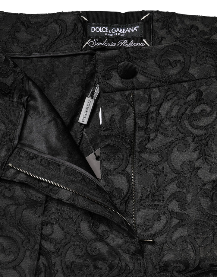 Dolce &amp; Gabbana Black Floral Brocade High Waisted Trouser Pants