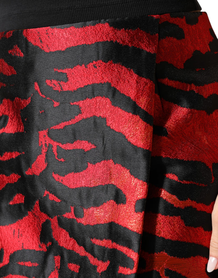 Dolce &amp; Gabbana Black Red Jacquard High Waist Mini Skirt