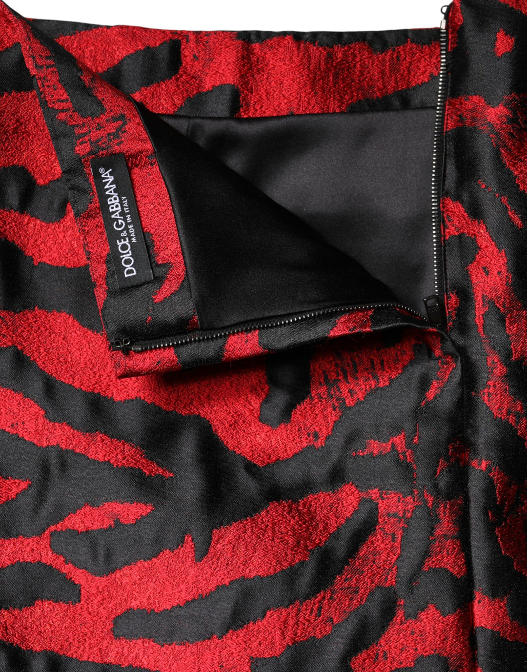 Dolce &amp; Gabbana Black Red Jacquard High Waist Mini Skirt