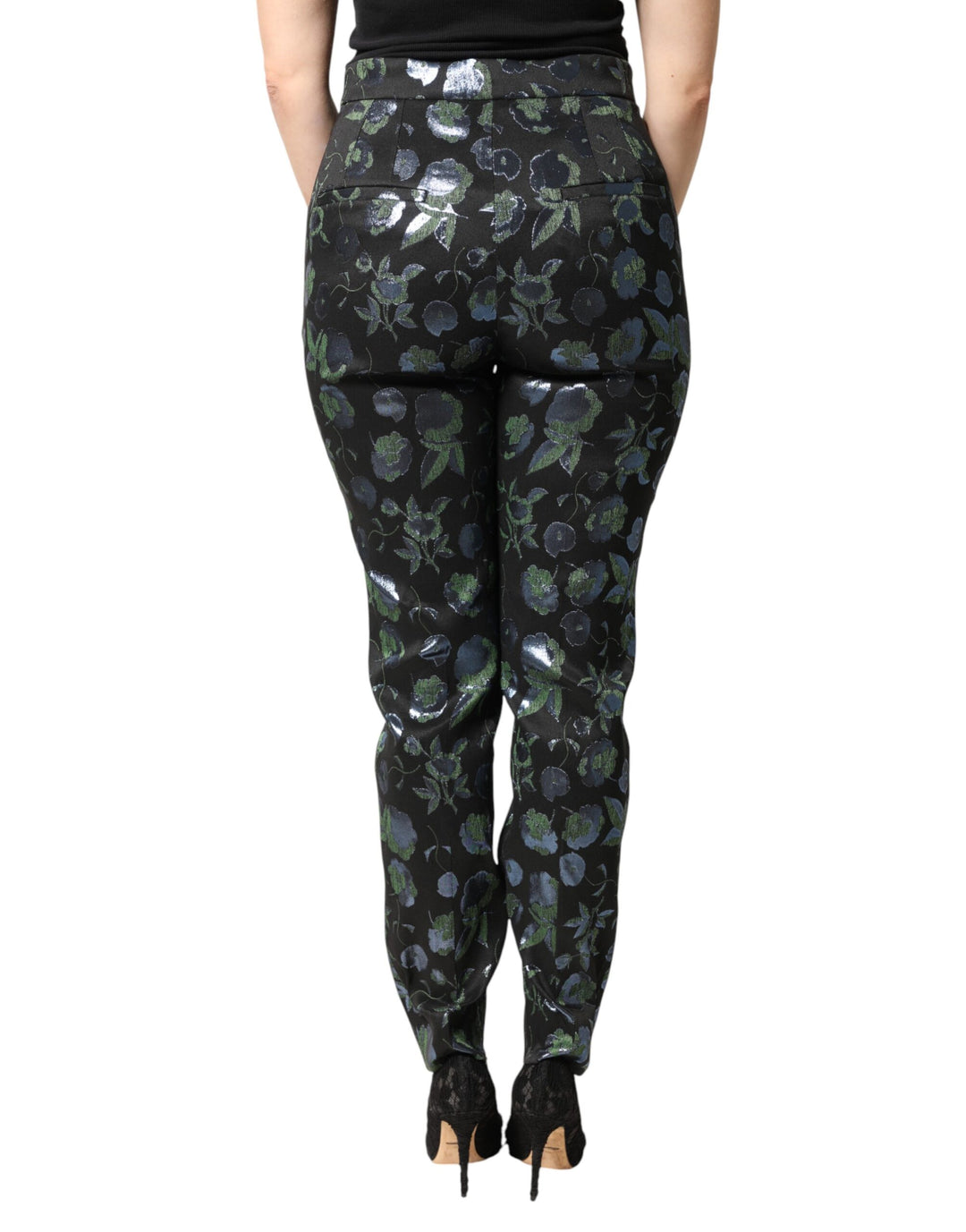 Dolce &amp; Gabbana BlueGreen Floral Metallic Slim Trouser Pants
