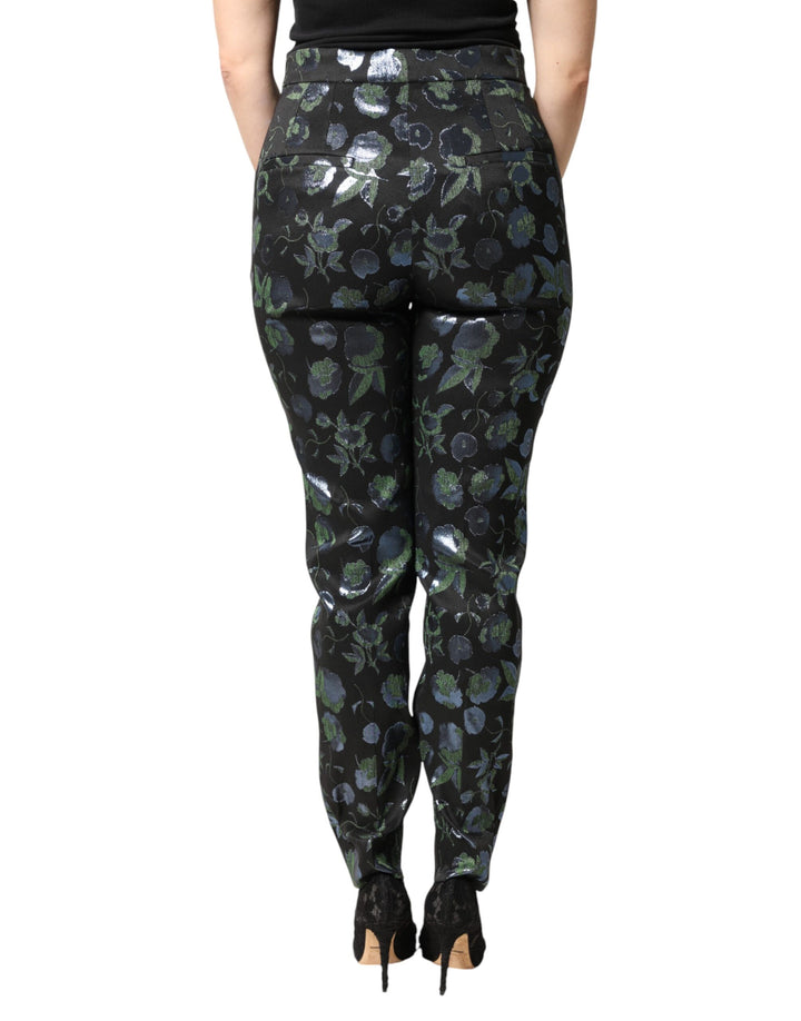 Dolce &amp; Gabbana BlueGreen Floral Metallic Slim Trouser Pants
