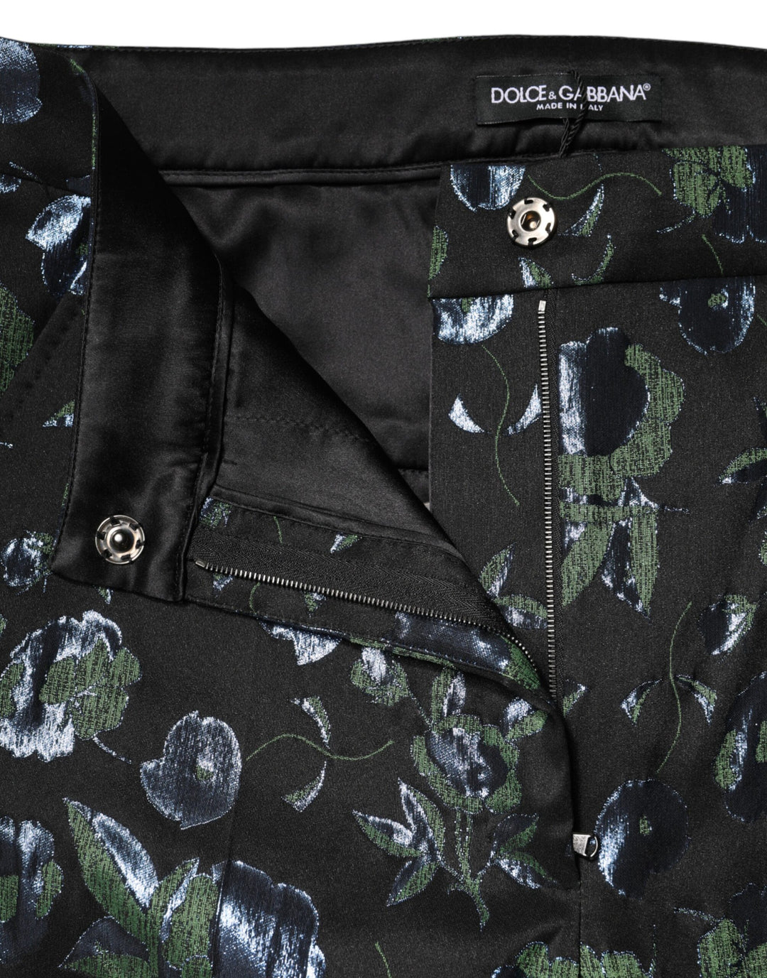 Dolce &amp; Gabbana BlueGreen Floral Metallic Slim Trouser Pants