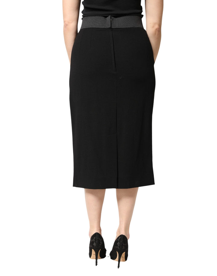 Dolce &amp; Gabbana Black Wool High Waist Pencil Cut Midi Skirt