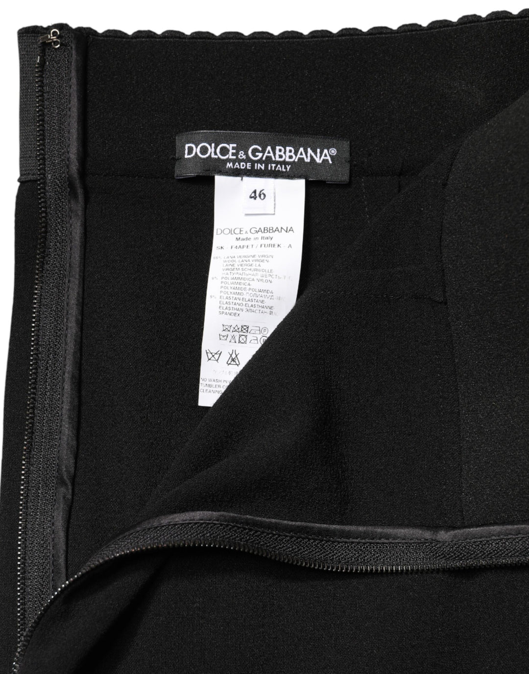 Dolce &amp; Gabbana Black Wool High Waist Pencil Cut Midi Skirt