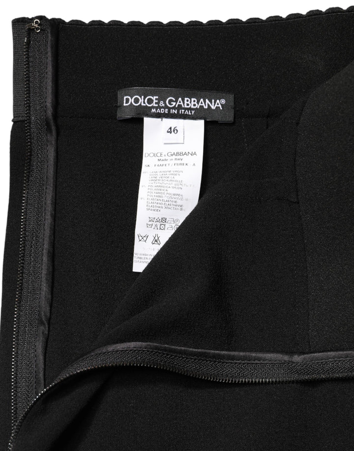 Dolce &amp; Gabbana Black Wool High Waist Pencil Cut Midi Skirt