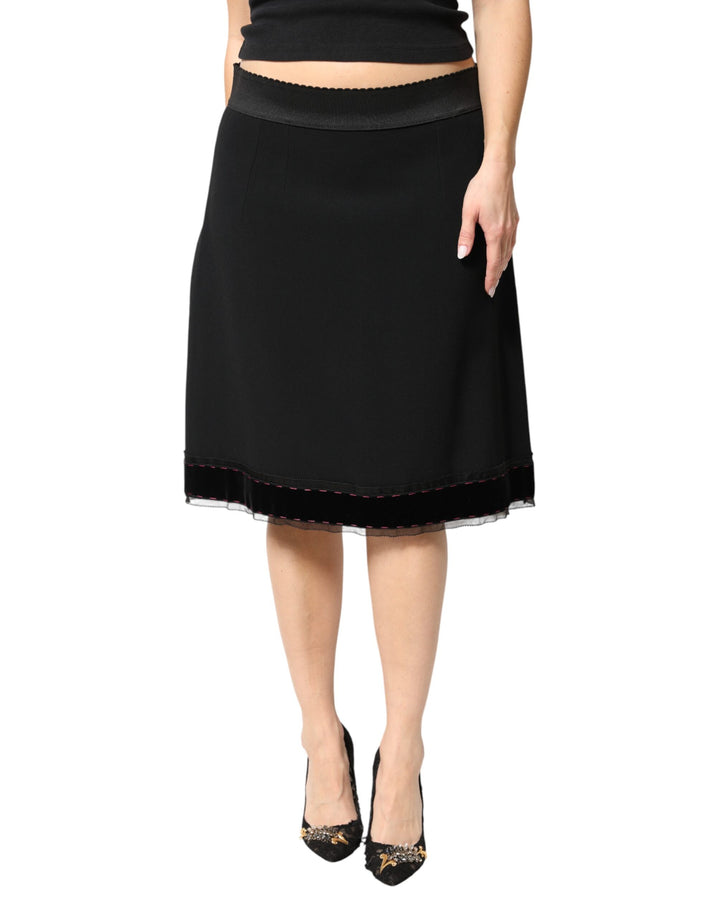 Dolce &amp; Gabbana Black Mid Waist A-line Knee Length Skirt