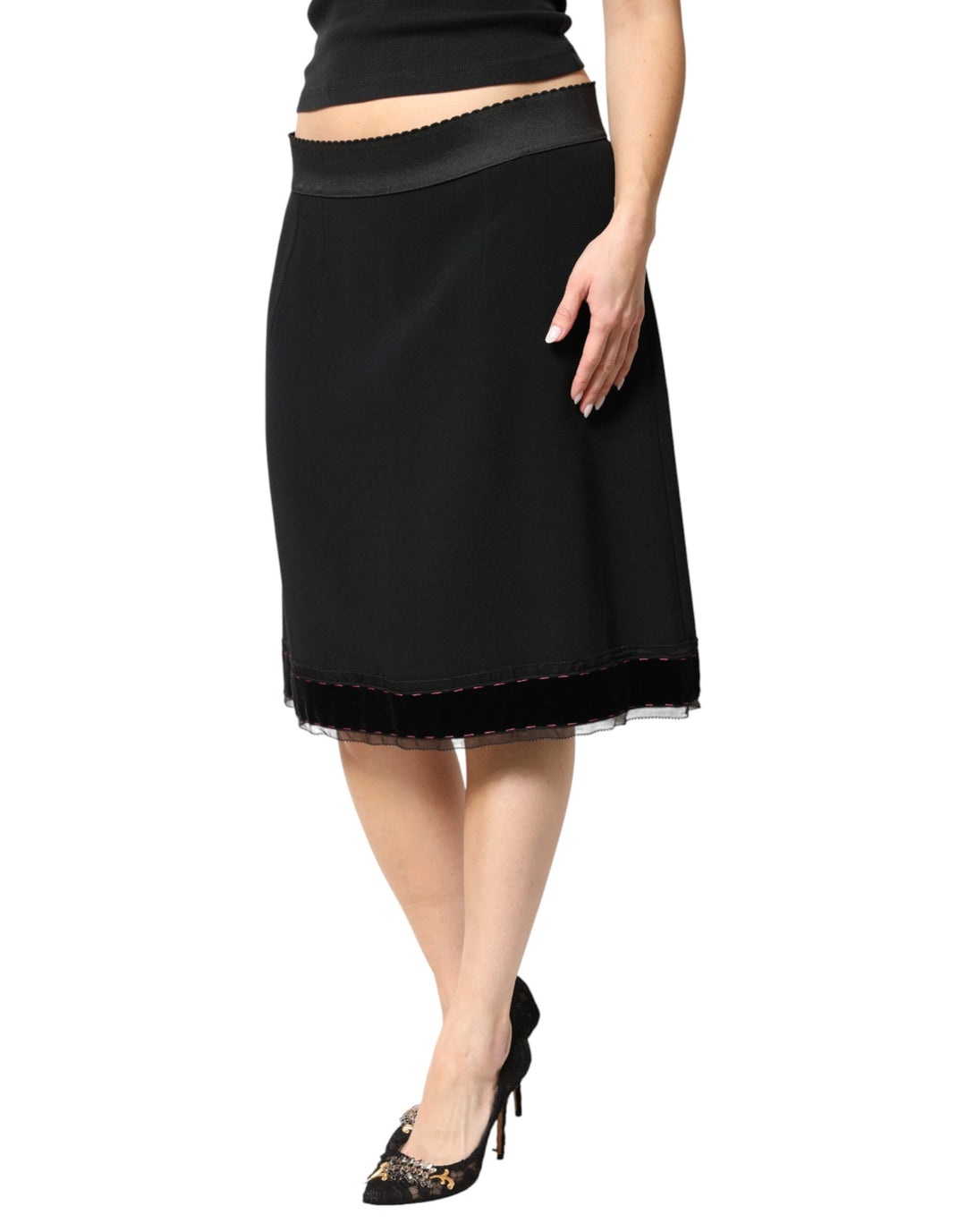 Dolce &amp; Gabbana Black Mid Waist A-line Knee Length Skirt