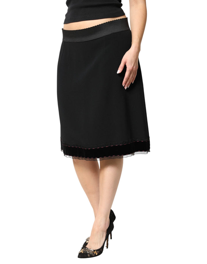 Dolce &amp; Gabbana Black Mid Waist A-line Knee Length Skirt