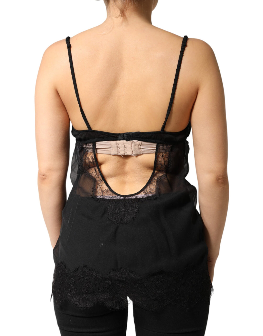 Dolce &amp; Gabbana Black Silk Floral Lace Chemise Lingerie Top