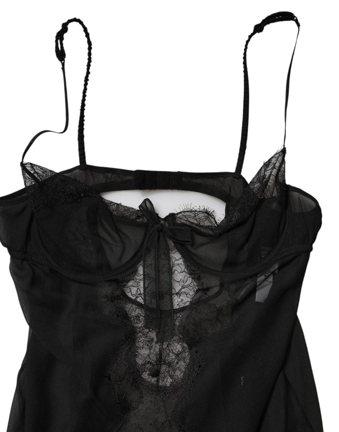 Dolce &amp; Gabbana Black Silk Floral Lace Chemise Lingerie Top