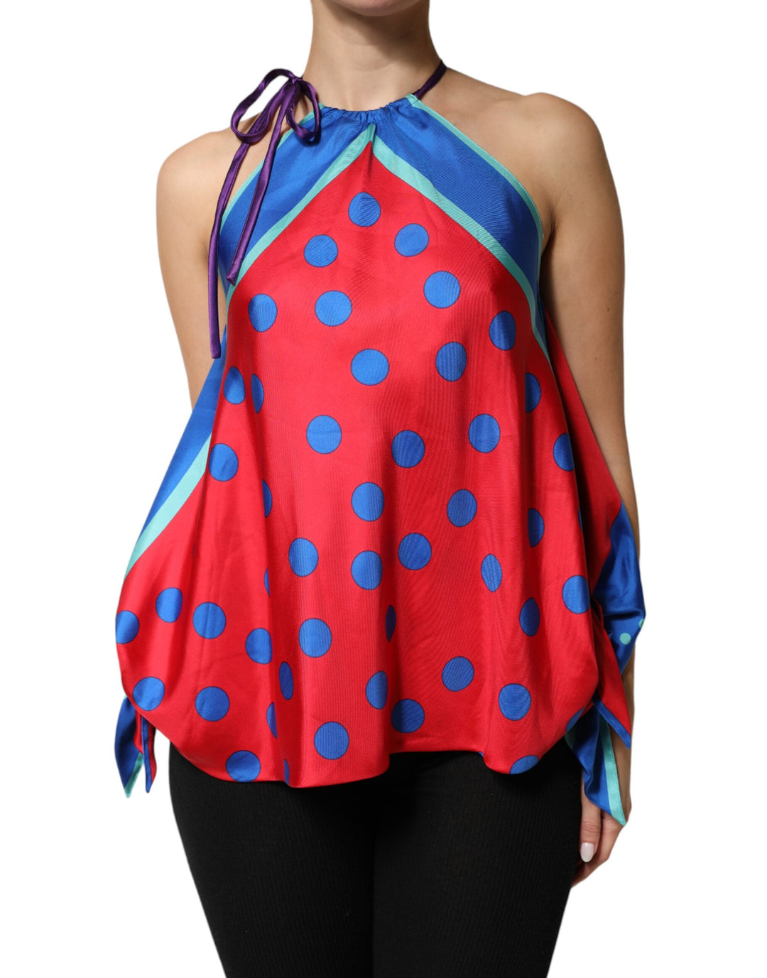 Dolce &amp; Gabbana Multicolor Polka Dot Tie Halter Blouse  Top
