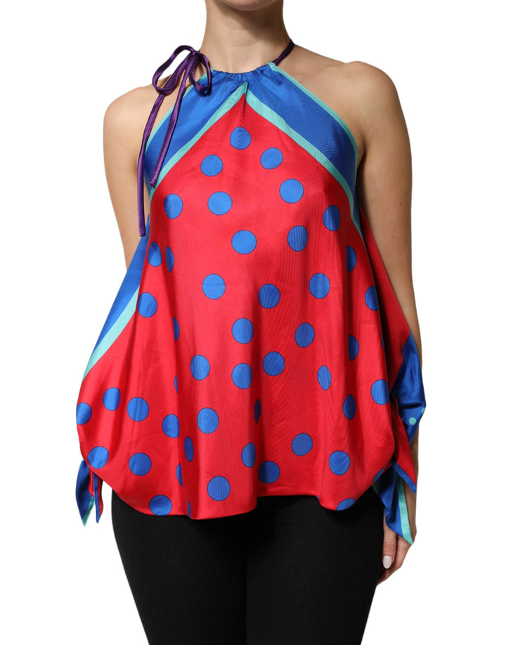 Dolce &amp; Gabbana Multicolor Polka Dot Tie Halter Blouse  Top
