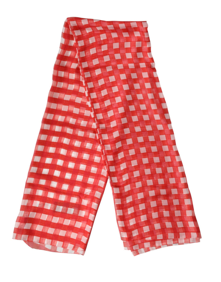 Dolce &amp; Gabbana Red Checkered Stole Neck Wrap Shawl Scarf