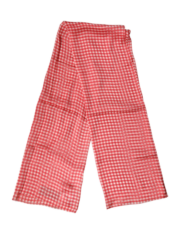 Dolce &amp; Gabbana Red Checkered Silk Neck Wrap Shawl Scarf