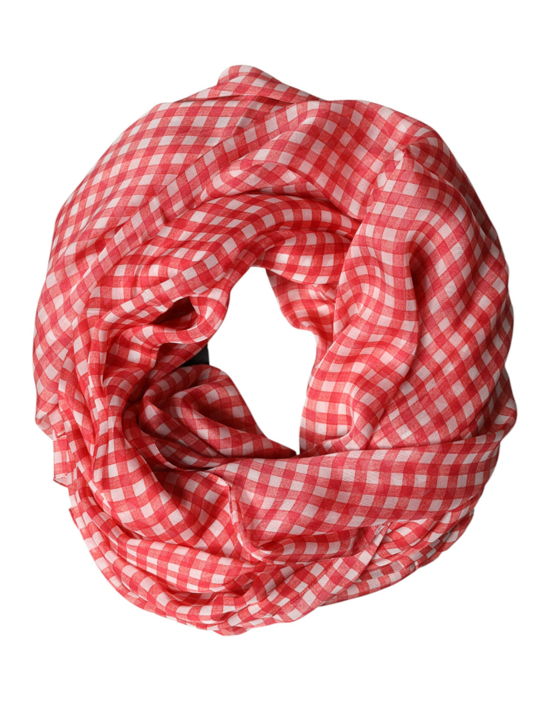 Dolce &amp; Gabbana Red Checkered Silk Neck Wrap Shawl Scarf