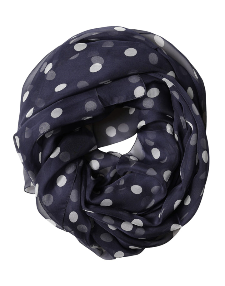 Dolce &amp; Gabbana Blue Polka Dot Silk Neck Wrap Shawl 205cm x 132cm Scarf