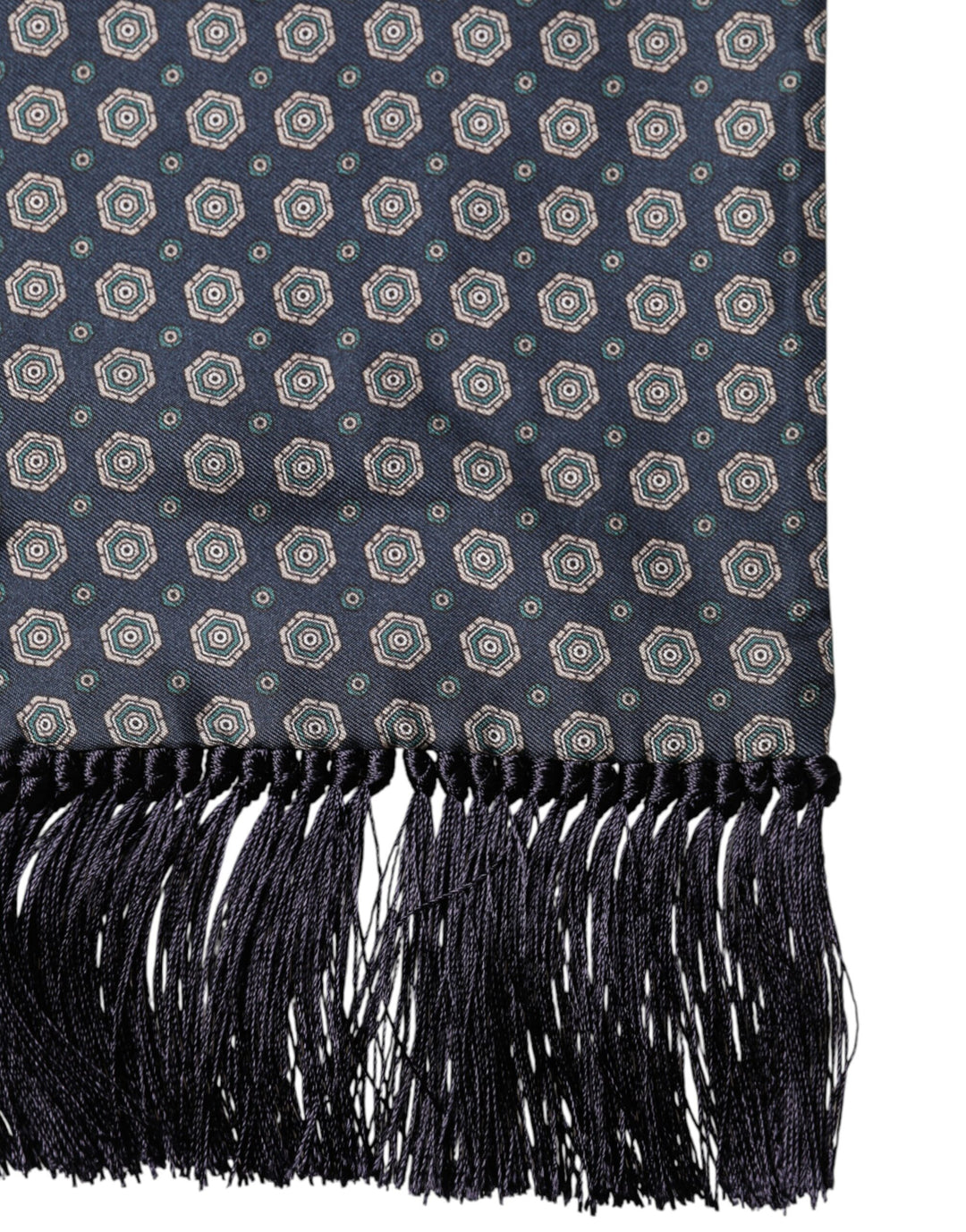 Dolce &amp; Gabbana Blue Patterned Silk Fringes Foulard 138cm x 15.5cm Scarf