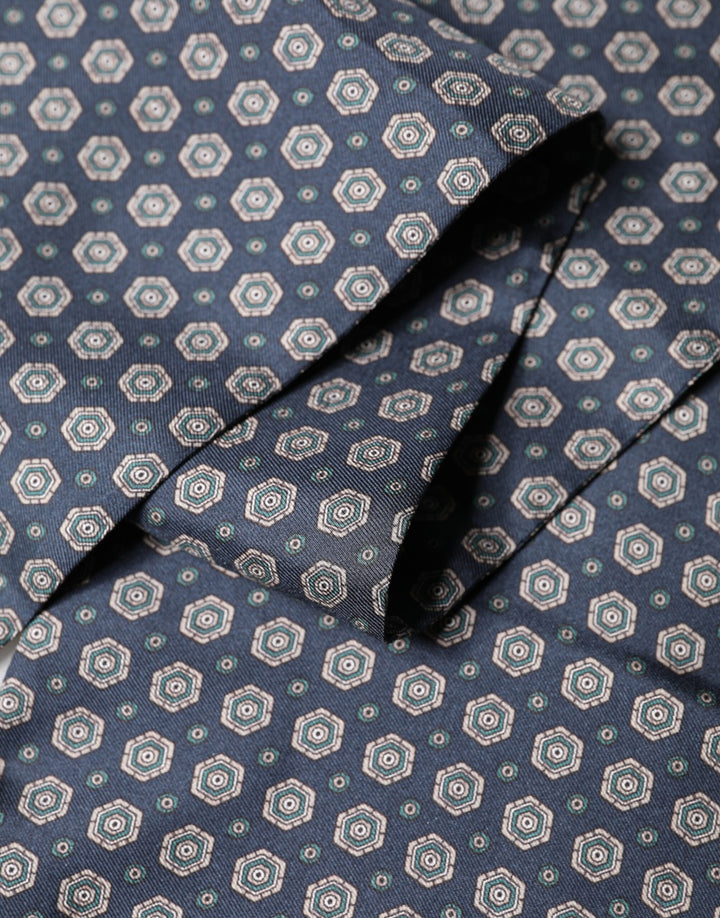 Dolce &amp; Gabbana Blue Patterned Silk Fringes Foulard 138cm x 15.5cm Scarf