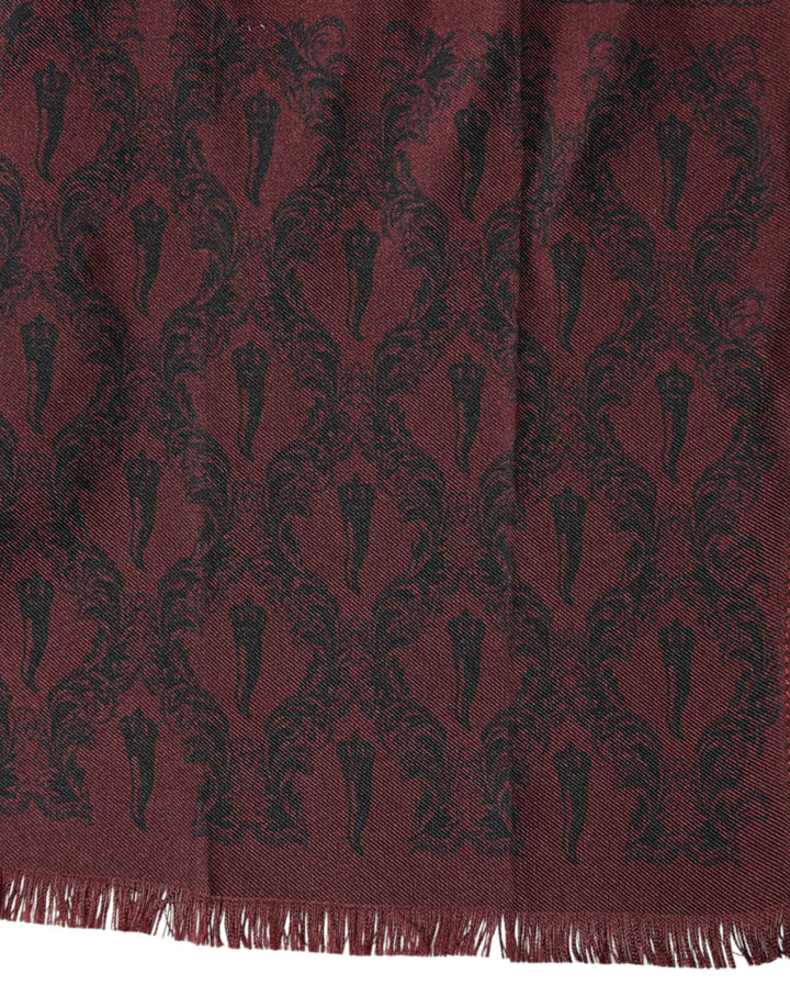 Dolce &amp; Gabbana Maroon Patterned Silk Wrap Foulard Men 133cm x 22cm Scarf