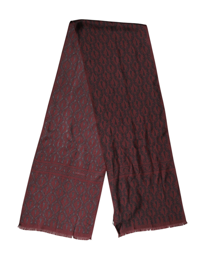 Dolce &amp; Gabbana Maroon Patterned Silk Wrap Foulard Men 133cm x 22cm Scarf