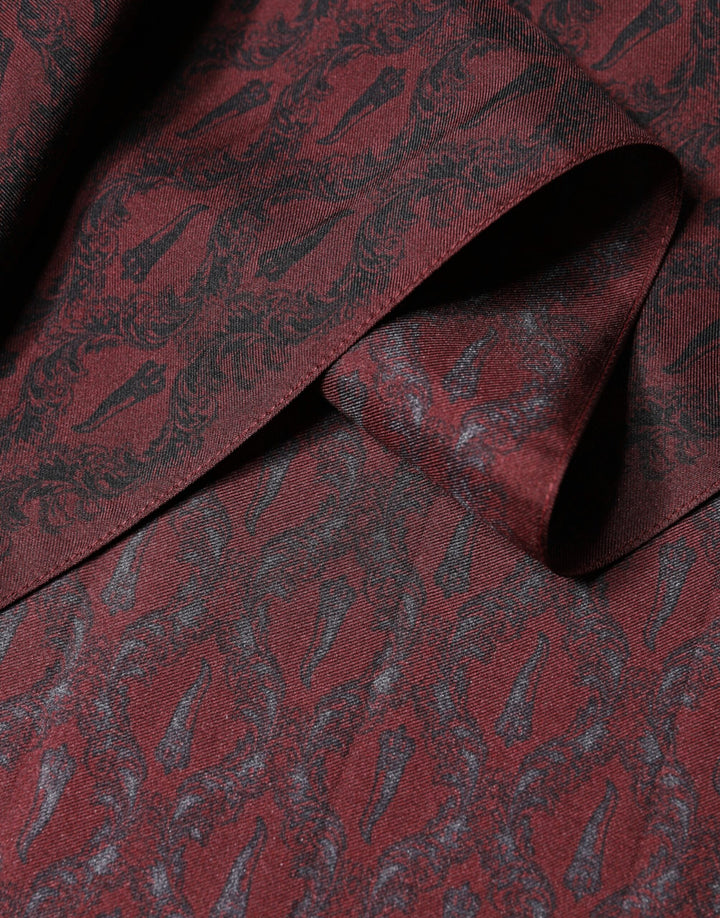 Dolce &amp; Gabbana Maroon Patterned Silk Wrap Foulard Men 133cm x 22cm Scarf