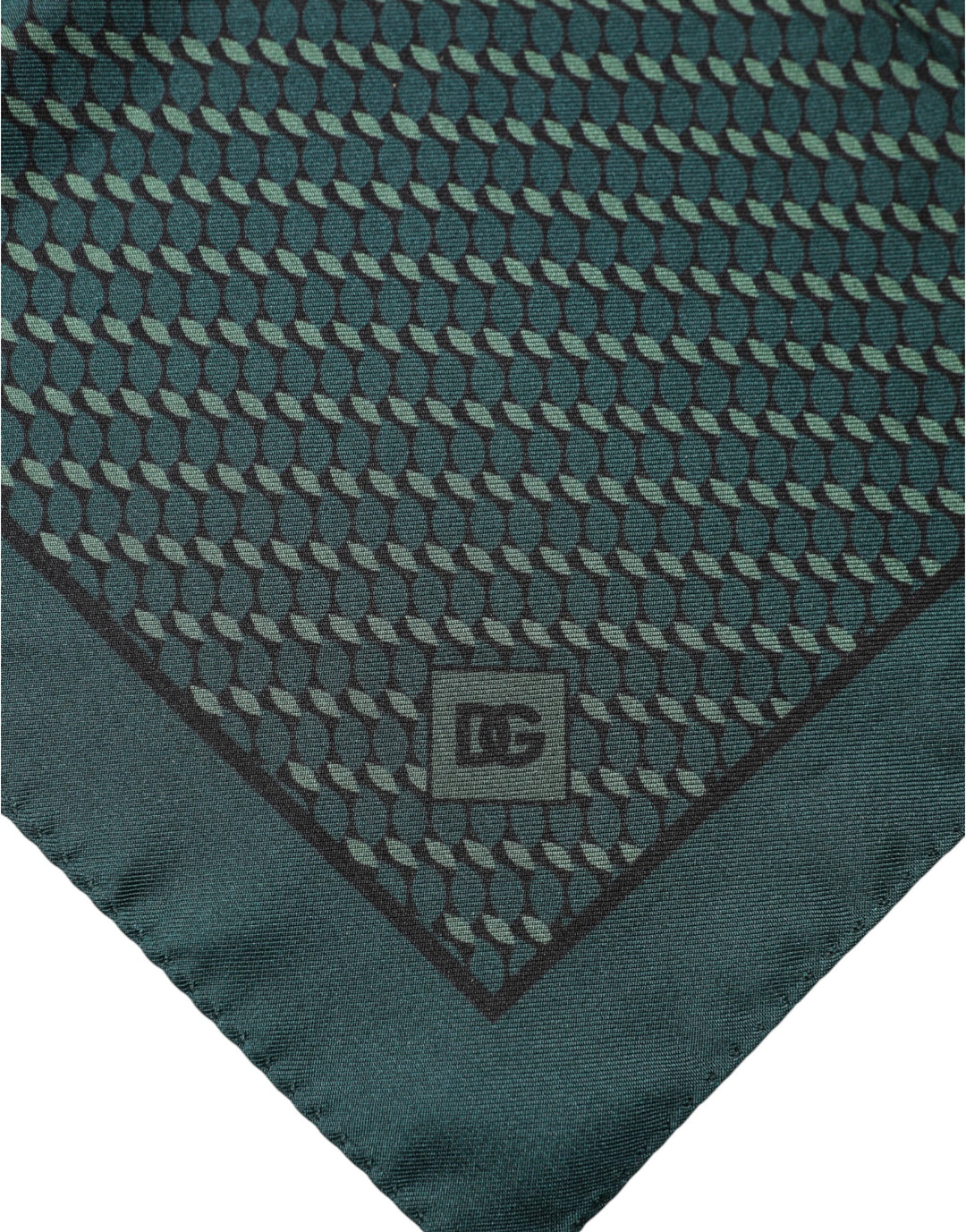 Dolce &amp; Gabbana Dark Green Silk Patterned Handkerchief 32cm x 31cm Scarf