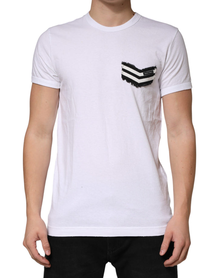 Dolce &amp; Gabbana White Stripes Cotton Crew Neck Tee  T-shirt