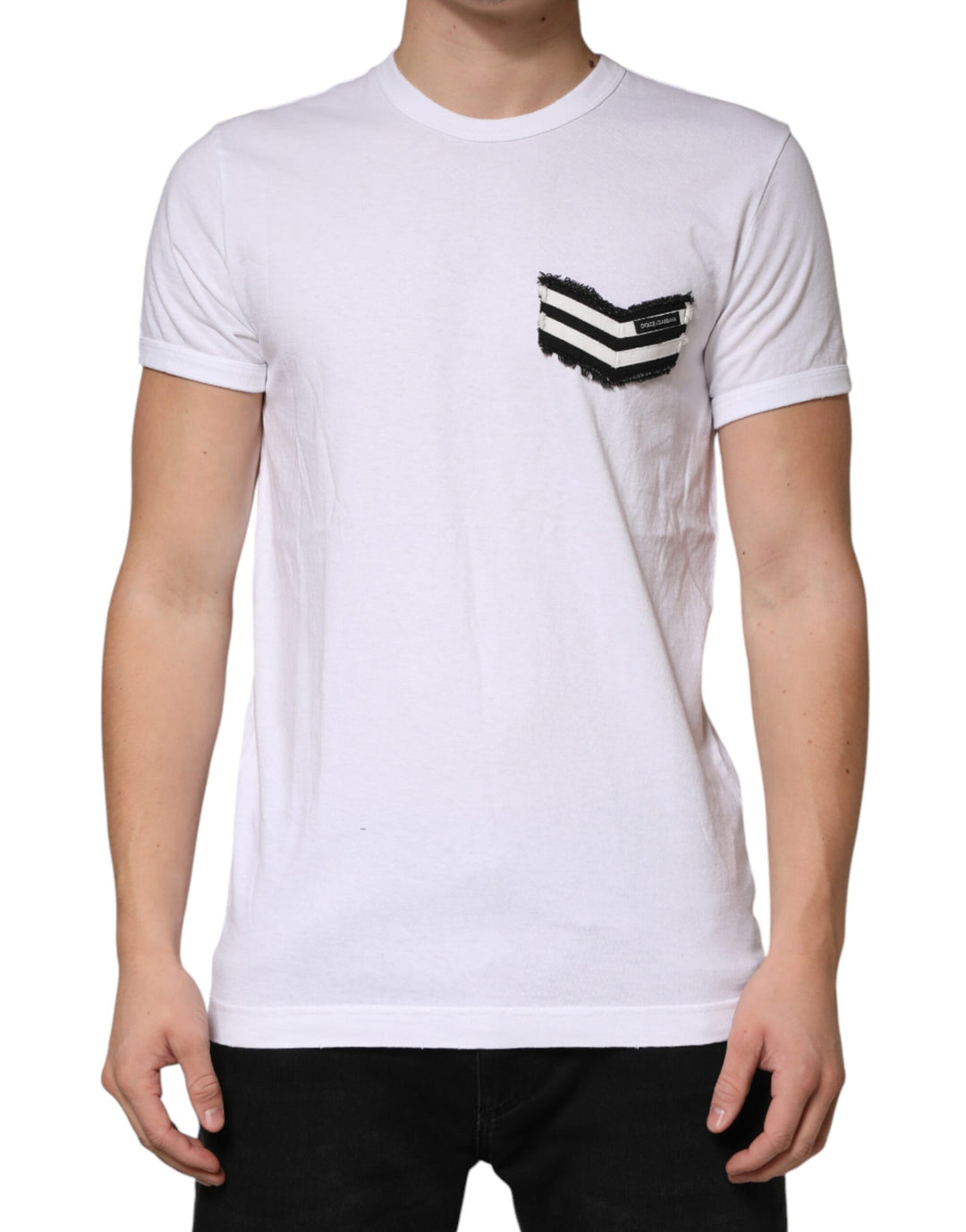 Dolce &amp; Gabbana White Stripes Cotton Crew Neck Tee  T-shirt
