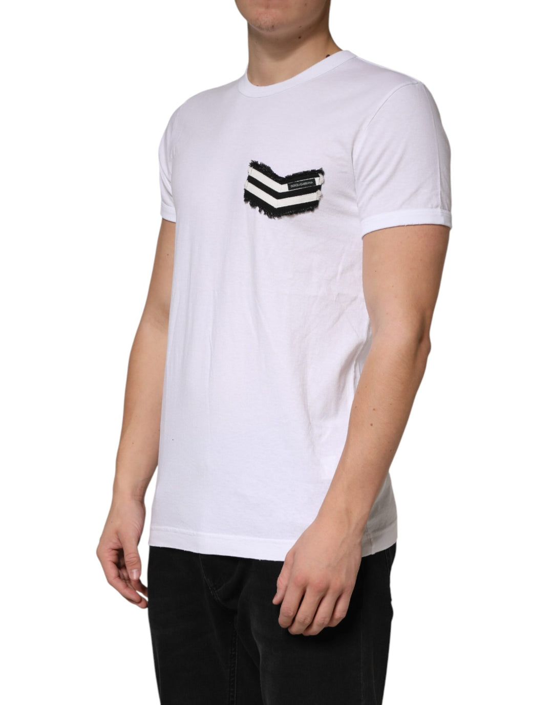 Dolce &amp; Gabbana White Stripes Cotton Crew Neck Tee  T-shirt