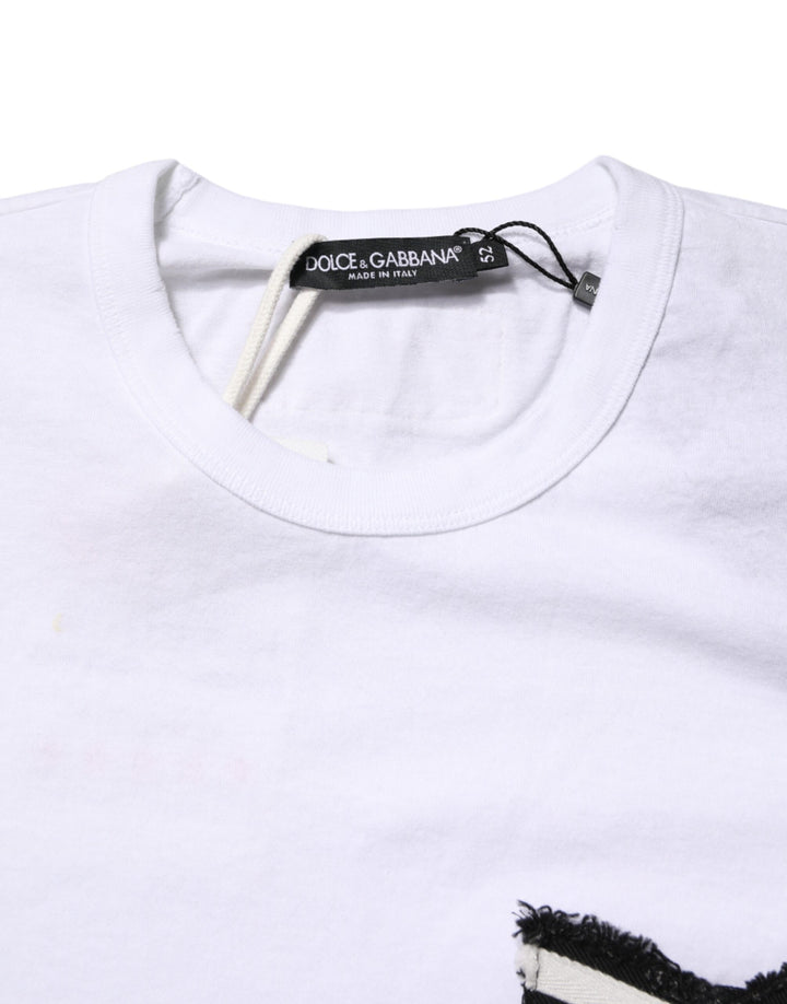 Dolce &amp; Gabbana White Stripes Cotton Crew Neck Tee  T-shirt
