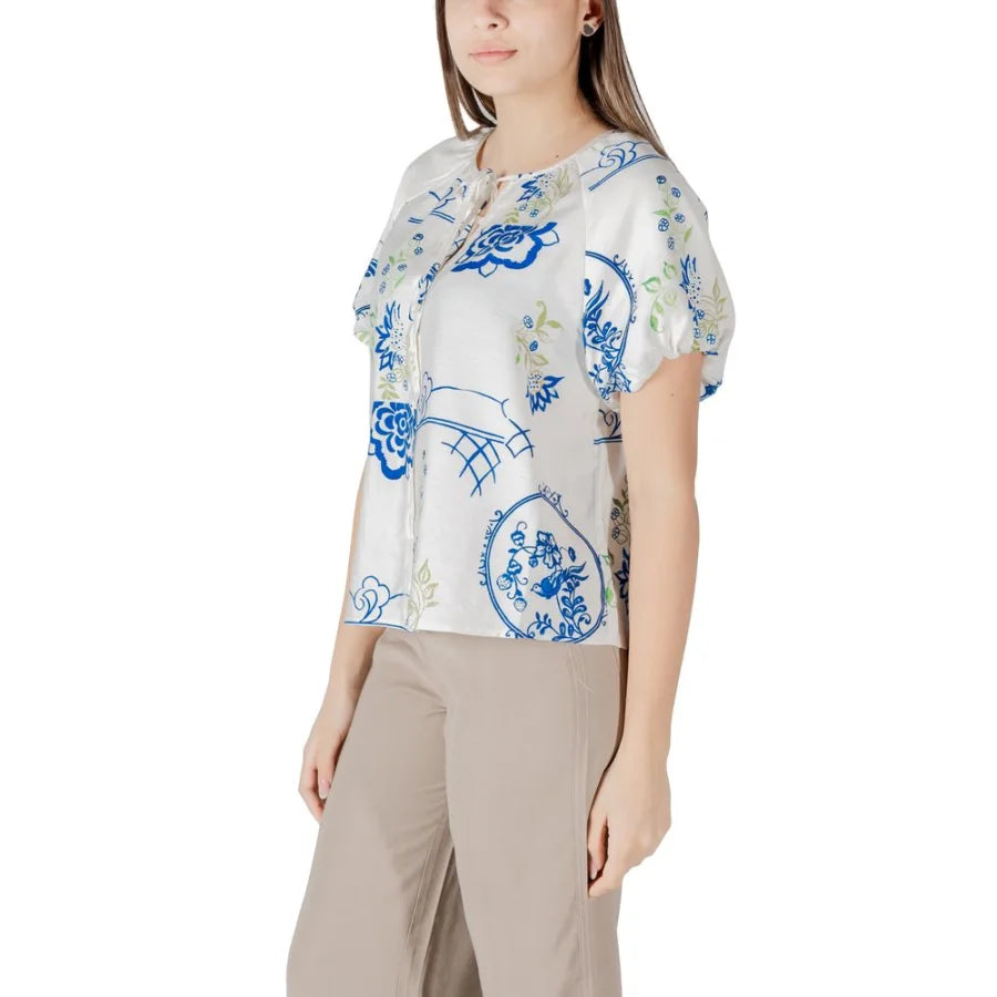 ICHI White Viscose Shortsleeve Shirt