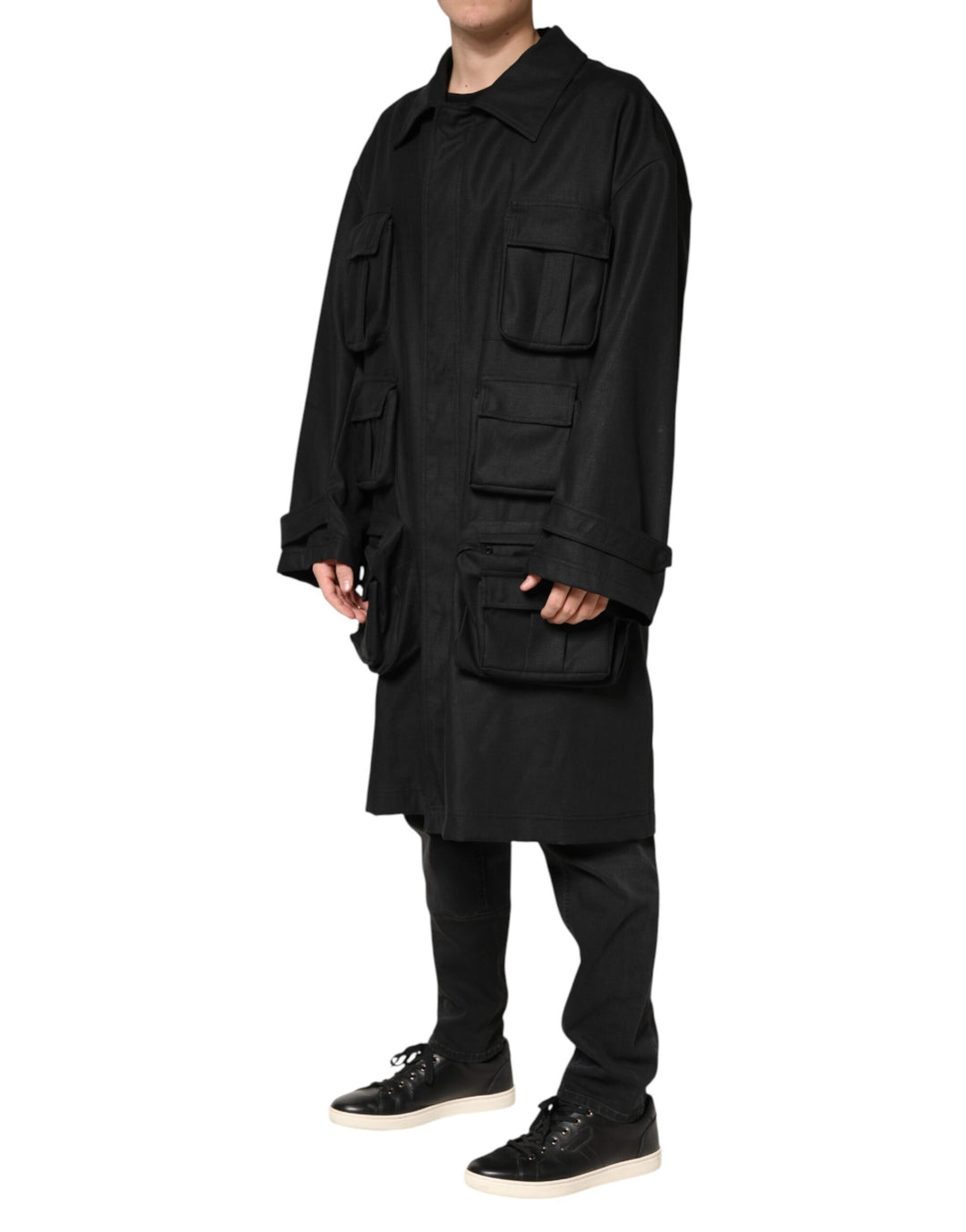 Dolce &amp; Gabbana Black Pockets Collared Trench Coat Jacket