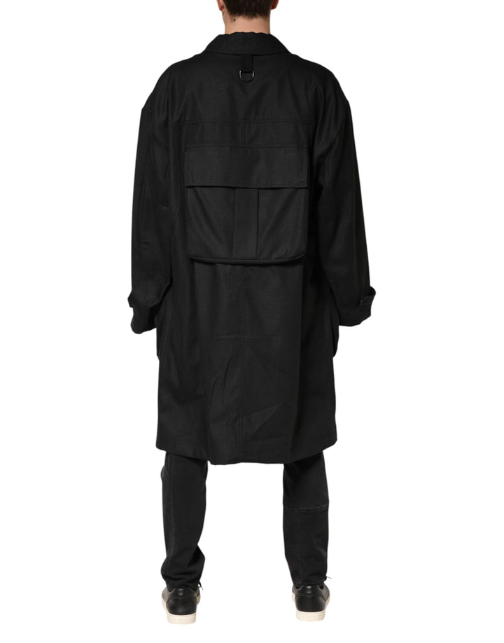 Dolce &amp; Gabbana Black Pockets Collared Trench Coat Jacket
