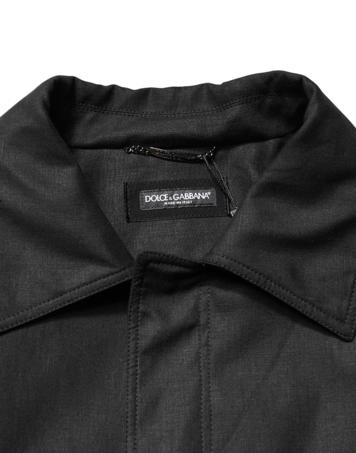 Dolce &amp; Gabbana Black Pockets Collared Trench Coat Jacket