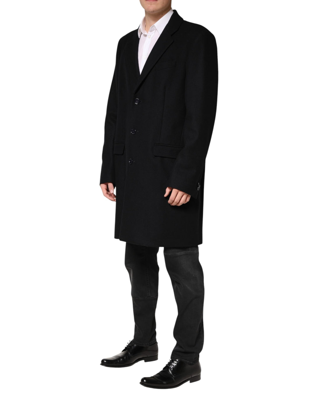 Dolce &amp; Gabbana Black Wool Single Breasted Long Coat Jacket