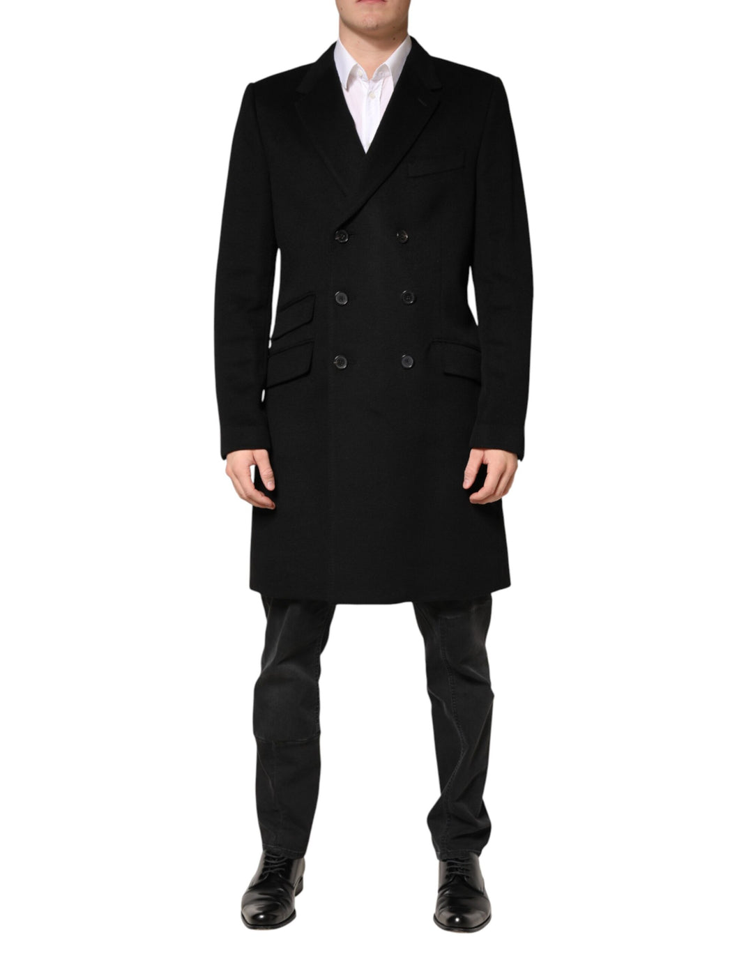 Dolce &amp; Gabbana Black Wool Double Breasted TrenchCoat Jacket