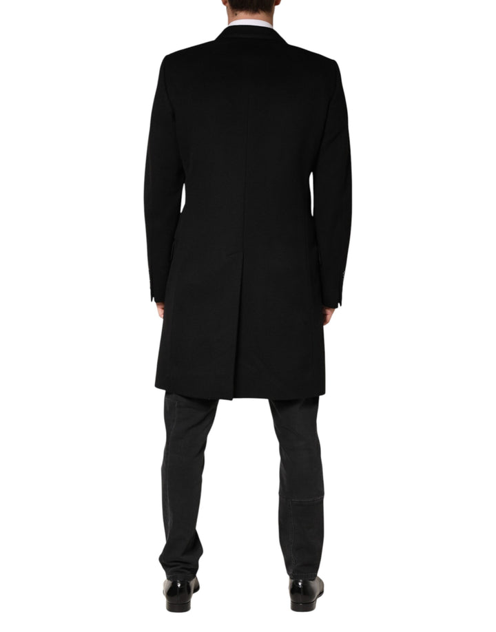 Dolce &amp; Gabbana Black Wool Double Breasted TrenchCoat Jacket