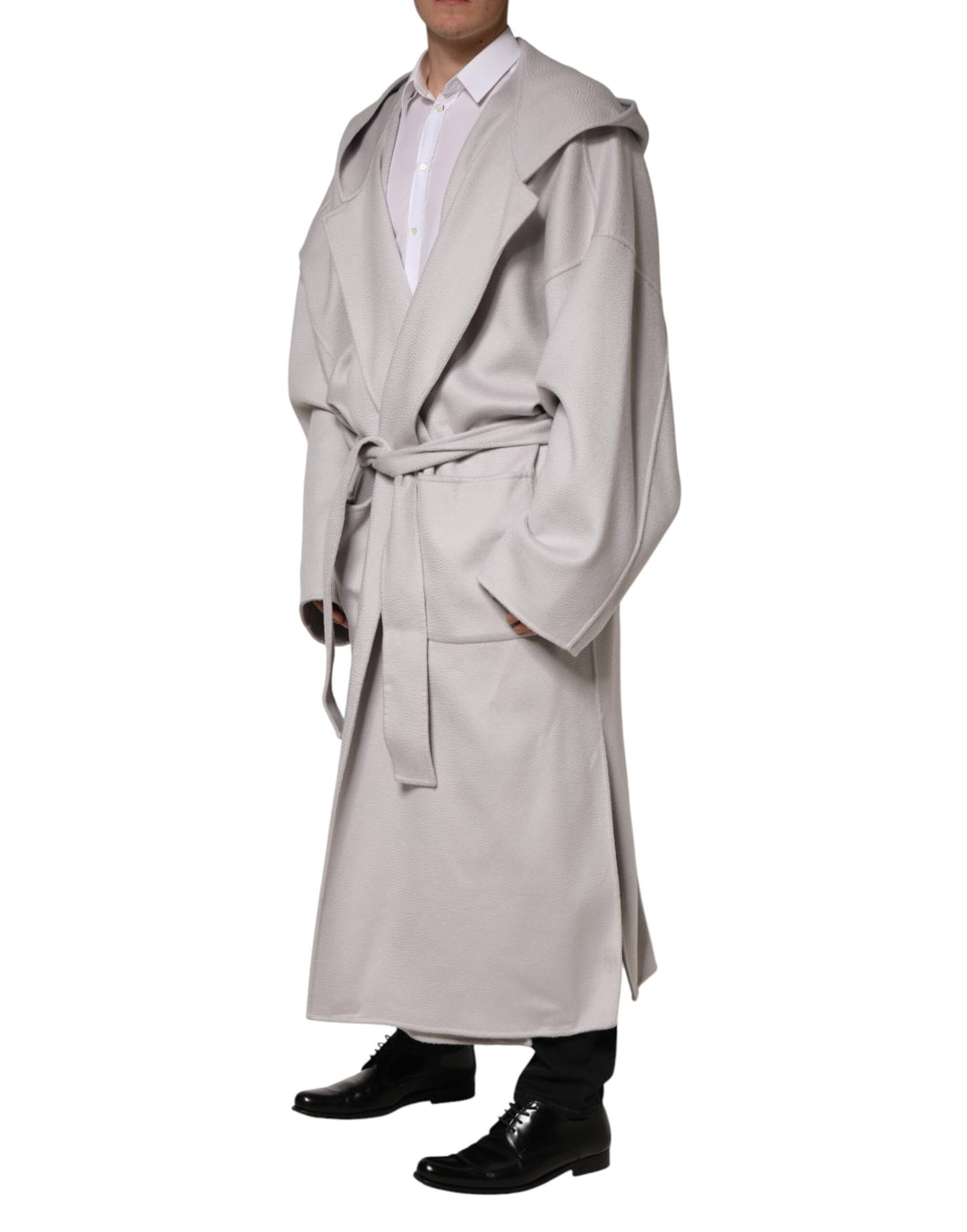 Dolce &amp; Gabbana Off White Belted Long Trench Coat Men Jacket