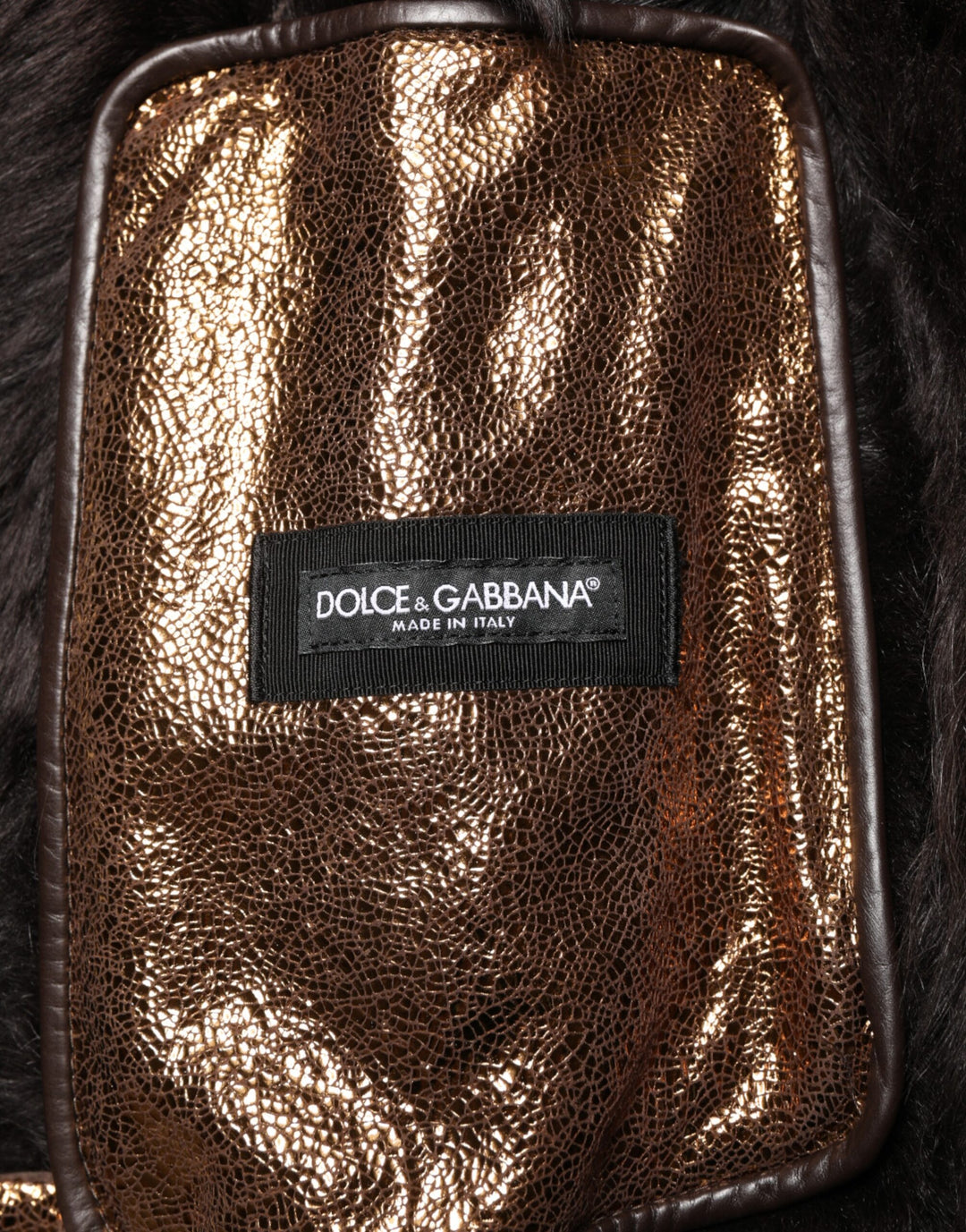 Dolce &amp; Gabbana Bronze Leather Fur Full Zip Men Biker Jacket