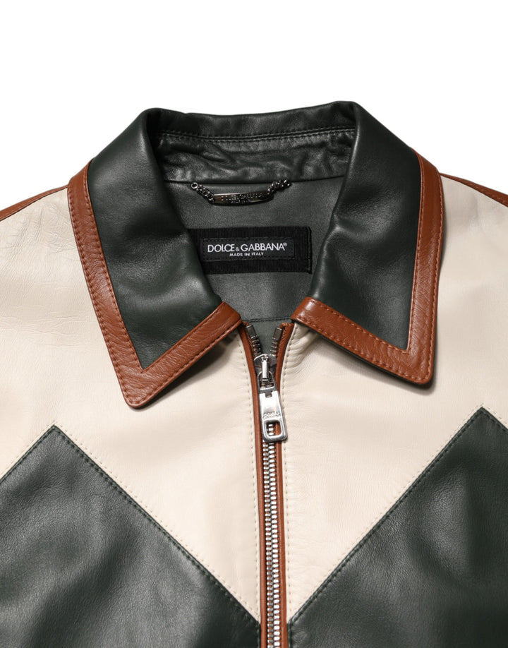 Dolce &amp; Gabbana Multicolor Leather Full Zip men Biker Jacket
